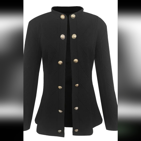 New Chic Women'S Polyester Blend Double-Breasted Blazer with Button Detail, Knit - Picture 2 of 3